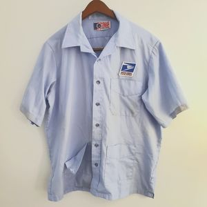 USPS letter carrier CCA uniform shirt Jac sz L button down short sleeve blue